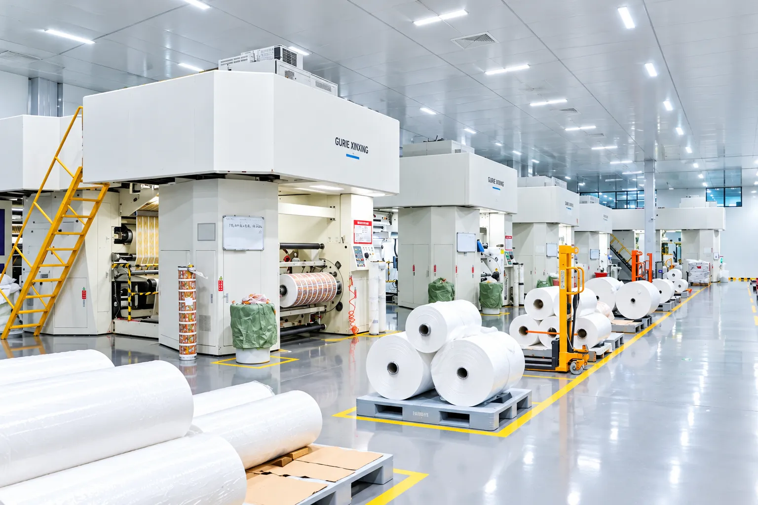 Breathable film extrusion hall with multiple film production lines